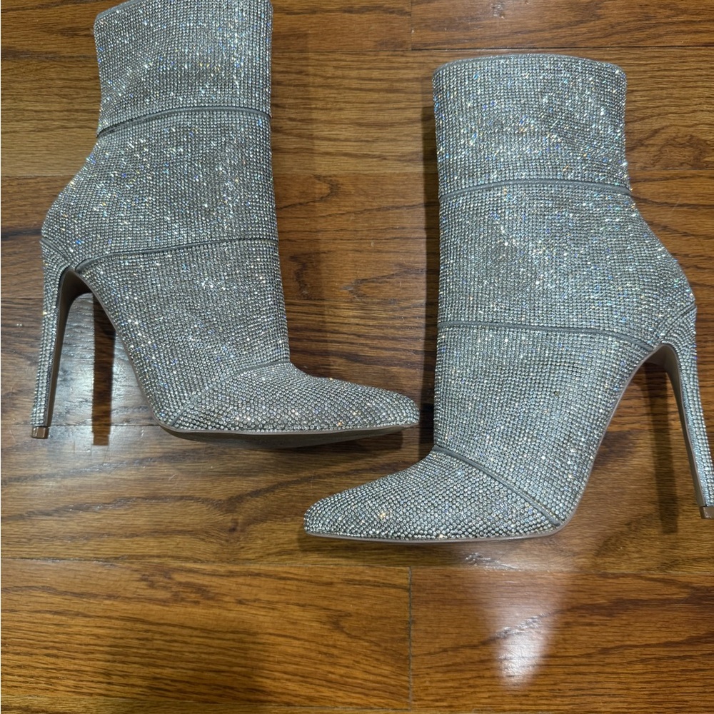 Elegant Silver High Heel Ankle Boots